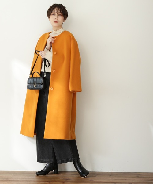 N.（N. Natural Beauty Basic）（エヌエヌナチュラルビューティーベーシック）の「【横田ひかるさん着用】【S Size Line】◆ビーバーメルトンノーカラーコート（ノーカラーコート・レディース・ホワイト/ブラック/グレー/オレンジ/チョコ・SMALL/MEDIUM）」の20枚目の写真