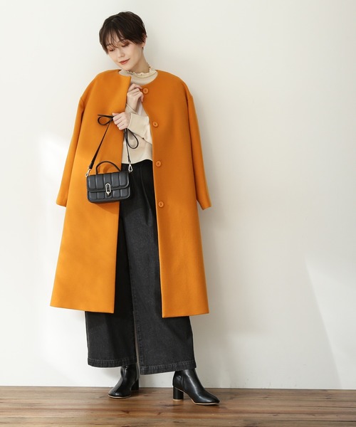 N.（N. Natural Beauty Basic）（エヌエヌナチュラルビューティーベーシック）の「【横田ひかるさん着用】【S Size Line】◆ビーバーメルトンノーカラーコート（ノーカラーコート・レディース・ホワイト/ブラック/グレー/オレンジ/チョコ・SMALL/MEDIUM）」の21枚目の写真