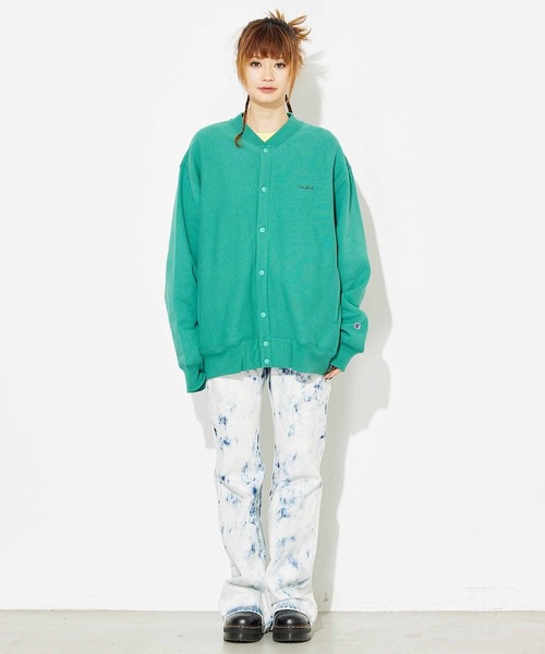 X-girl（エックスガール）の「X-girl × Champion REVERSE WEAVE SNAP SWEATSHIRT（スウェット・レディース・ブラック/ホワイト/グリーン・S/M）」の6枚目の写真