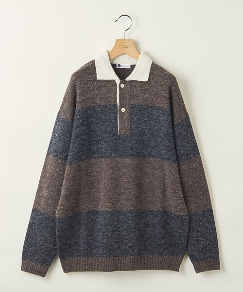 info. BEAUTY&YOUTH(インフォビューティアンドユース)の「【WEB限定】 <info. BEAUTY&YOUTH> バルーンシルエット ボーダー ニットポロ(ニット/セーター・メンズ・ライトブルー/ダークグリーン/ダークブラウン・S/M/L)」の6枚目の写真