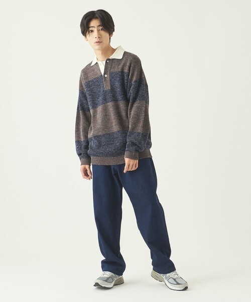 info. BEAUTY&YOUTH(インフォビューティアンドユース)の「【WEB限定】 <info. BEAUTY&YOUTH> バルーンシルエット ボーダー ニットポロ(ニット/セーター・メンズ・ライトブルー/ダークグリーン/ダークブラウン・S/M/L)」の11枚目の写真