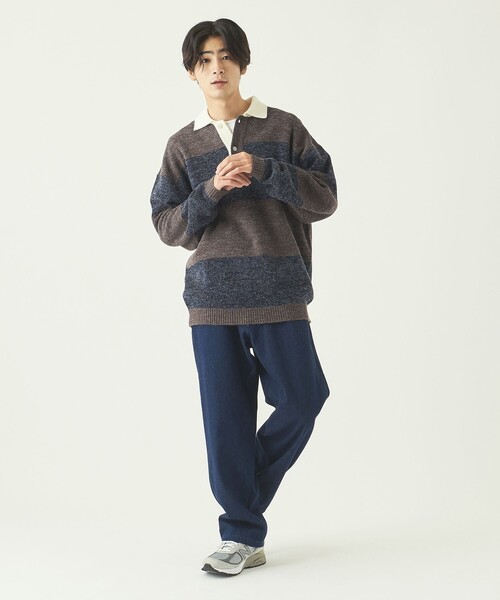 info. BEAUTY&YOUTH(インフォビューティアンドユース)の「【WEB限定】 <info. BEAUTY&YOUTH> バルーンシルエット ボーダー ニットポロ(ニット/セーター・メンズ・ライトブルー/ダークグリーン/ダークブラウン・S/M/L)」の12枚目の写真