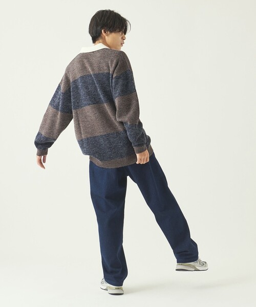 info. BEAUTY&YOUTH(インフォビューティアンドユース)の「【WEB限定】 <info. BEAUTY&YOUTH> バルーンシルエット ボーダー ニットポロ(ニット/セーター・メンズ・ライトブルー/ダークグリーン/ダークブラウン・S/M/L)」の15枚目の写真