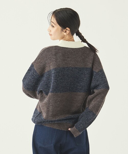 info. BEAUTY&YOUTH(インフォビューティアンドユース)の「【WEB限定】 <info. BEAUTY&YOUTH> バルーンシルエット ボーダー ニットポロ(ニット/セーター・メンズ・ライトブルー/ダークグリーン/ダークブラウン・S/M/L)」の18枚目の写真