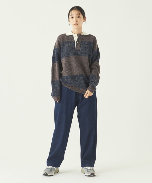 info. BEAUTY&YOUTH(インフォビューティアンドユース)の「【WEB限定】 <info. BEAUTY&YOUTH> バルーンシルエット ボーダー ニットポロ(ニット/セーター・メンズ・ライトブルー/ダークグリーン/ダークブラウン・S/M/L)」の19枚目の写真