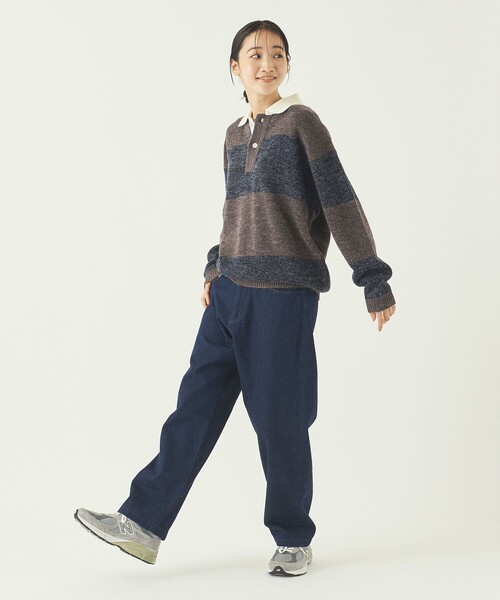 info. BEAUTY&YOUTH(インフォビューティアンドユース)の「【WEB限定】 <info. BEAUTY&YOUTH> バルーンシルエット ボーダー ニットポロ(ニット/セーター・メンズ・ライトブルー/ダークグリーン/ダークブラウン・S/M/L)」の22枚目の写真