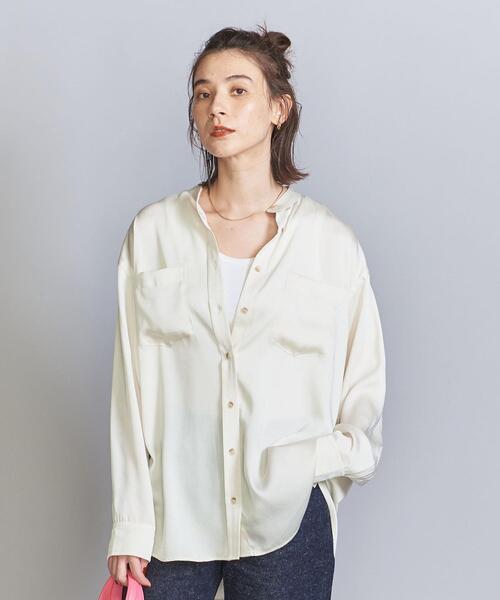 BEAUTY&YOUTH UNITED ARROWS（ビューティーアンドユースユナイテッドアローズ）の「ポリエステルサテン バンドカラー シャツ -ウォッシャブル-（シャツ/ブラウス・レディース・オフホワイト/イエロー/コバルトブルー・FREE）」の14枚目の写真