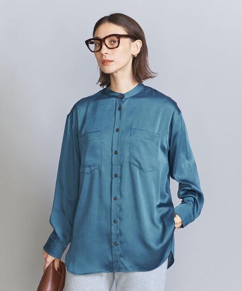 BEAUTY&YOUTH UNITED ARROWS（ビューティーアンドユースユナイテッドアローズ）の「ポリエステルサテン バンドカラー シャツ -ウォッシャブル-（シャツ/ブラウス・レディース・オフホワイト/イエロー/コバルトブルー・FREE）」の15枚目の写真