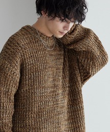 MONO-MART | ローゲージミックスニット ビックシルエットクルーネックプルオーバー 2022WINTER(ニット/セーター)