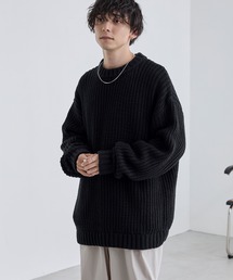 MONO-MART | ローゲージミックスニット ビックシルエットクルーネックプルオーバー 2022WINTER(ニット/セーター)