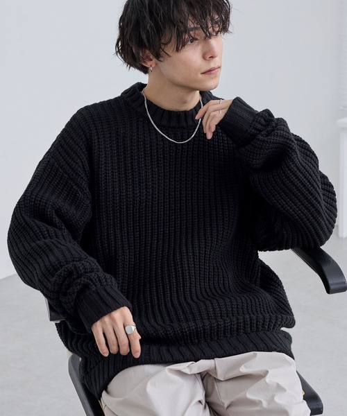 【希少】オープロジェクトローゲージニット 黒 ブラック オーバーサイズ ローゲージミックスニット ビックシルエットクルーネックプルオーバー