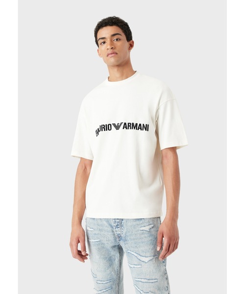 EMPORIO ARMANI(エンポリオアルマーニ)の「【エンポリオ アルマーニ】Tシャツ ヘビージャージー素材 グラデーションフロックロゴ(Tシャツ/カットソー・メンズ・アイボリー/ブラック系4・LARGE/MEDIUM/SMALL/X-LARGE/X-SMALL)」の4枚目の写真