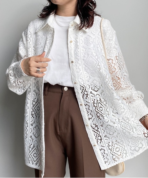 CPCM（シーピーシーエム）の「ブロックレース長袖シャツ（シャツ/ブラウス・レディース・アイボリー/ブルー/オフホワイト/ブラック・FREE）」の21枚目の写真