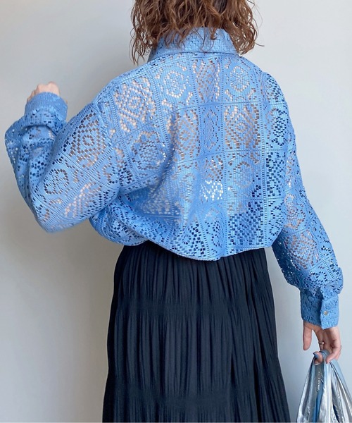 CPCM（シーピーシーエム）の「ブロックレース長袖シャツ（シャツ/ブラウス・レディース・アイボリー/ブルー/オフホワイト/ブラック・FREE）」の8枚目の写真