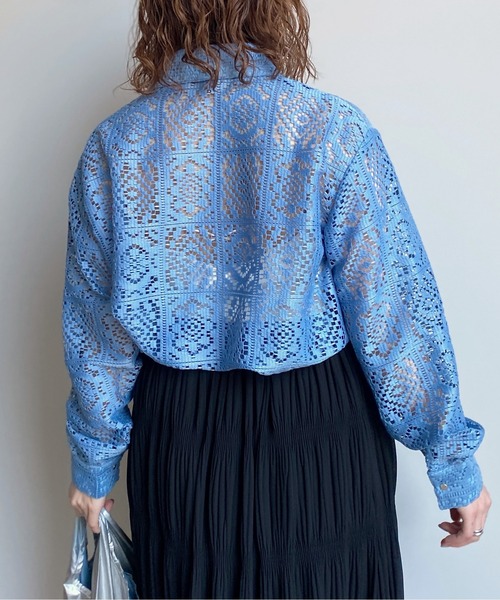 CPCM（シーピーシーエム）の「ブロックレース長袖シャツ（シャツ/ブラウス・レディース・アイボリー/ブルー/オフホワイト/ブラック・FREE）」の9枚目の写真