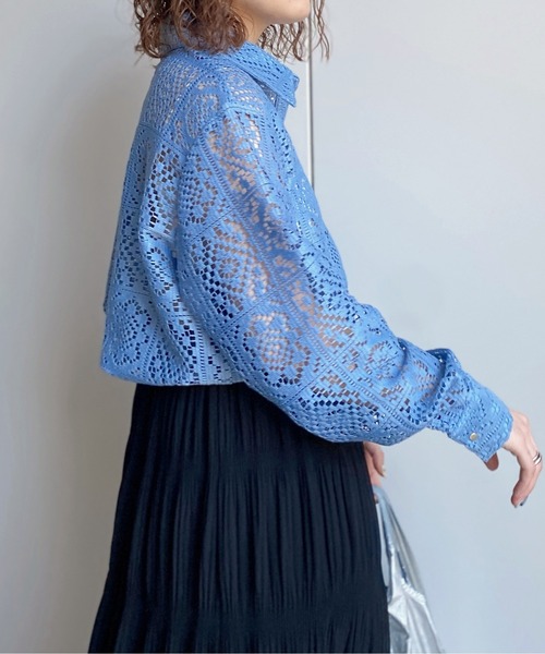 CPCM（シーピーシーエム）の「ブロックレース長袖シャツ（シャツ/ブラウス・レディース・アイボリー/ブルー/オフホワイト/ブラック・FREE）」の10枚目の写真