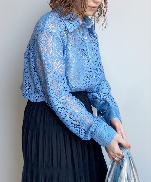 CPCM（シーピーシーエム）の「ブロックレース長袖シャツ（シャツ/ブラウス・レディース・アイボリー/ブルー/オフホワイト/ブラック・FREE）」の11枚目の写真