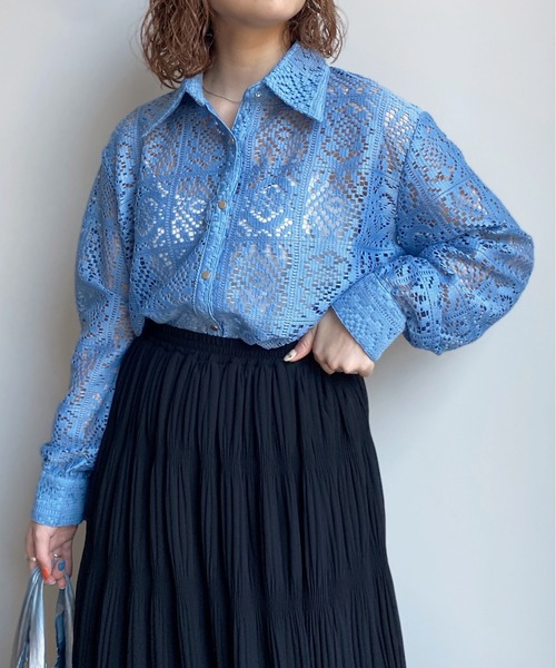 CPCM（シーピーシーエム）の「ブロックレース長袖シャツ（シャツ/ブラウス・レディース・アイボリー/ブルー/オフホワイト/ブラック・FREE）」の12枚目の写真