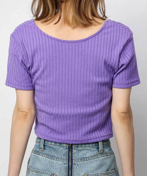 SPIRALGIRL（スパイラルガール）の「ドロストデザインリブトップス（Tシャツ/カットソー・レディース・パープル/ブラック/オフホワイト・FREE）」の15枚目の写真