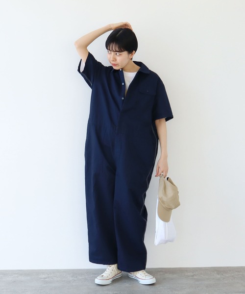 PAR ICI（パーリッシィ）の「コットンリネンカルゼ オールインワン（つなぎ/オールインワン・レディース・ネイビー/ブラウン・FREE）」の5枚目の写真