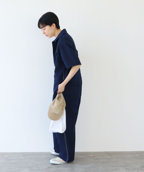 PAR ICI（パーリッシィ）の「コットンリネンカルゼ オールインワン（つなぎ/オールインワン・レディース・ネイビー/ブラウン・FREE）」の6枚目の写真