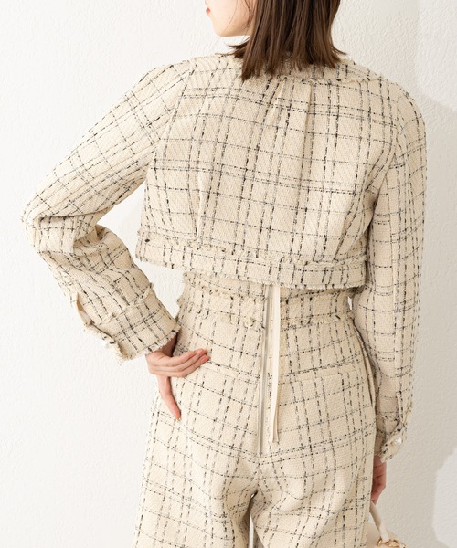 Chico（チコ）の「【2023SS】ツイードショート丈ジャケット（ノーカラージャケット・レディース・ホワイト/ブラック・FREE）」の3枚目の写真