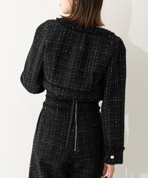 Chico（チコ）の「【2023SS】ツイードショート丈ジャケット（ノーカラージャケット・レディース・ホワイト/ブラック・FREE）」の14枚目の写真
