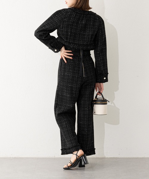 Chico（チコ）の「【2023SS】ツイードショート丈ジャケット（ノーカラージャケット・レディース・ホワイト/ブラック・FREE）」の9枚目の写真