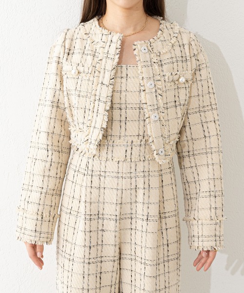 Chico（チコ）の「【2023SS】ツイードショート丈ジャケット（ノーカラージャケット・レディース・ホワイト/ブラック・FREE）」の20枚目の写真