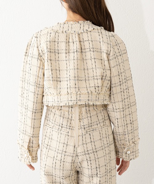 Chico（チコ）の「【2023SS】ツイードショート丈ジャケット（ノーカラージャケット・レディース・ホワイト/ブラック・FREE）」の18枚目の写真