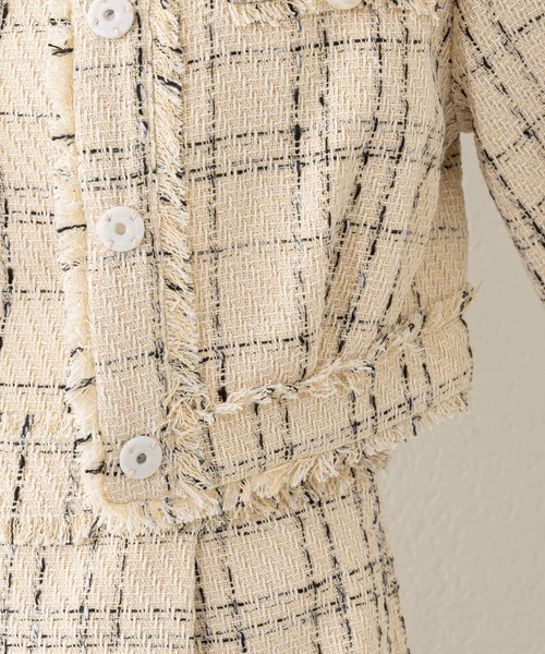 Chico（チコ）の「【2023SS】ツイードショート丈ジャケット（ノーカラージャケット・レディース・ホワイト/ブラック・FREE）」の15枚目の写真