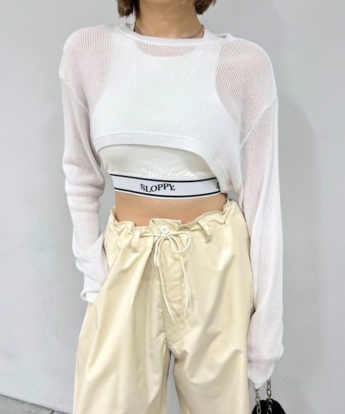 WHO'S WHO gallery(フーズフーギャラリー)の「ニットソーショートトップス(Tシャツ/カットソー・レディース・サックスブルー/ピンク/レッド/オフホワイト/ブラック・FREE)」の2枚目の写真