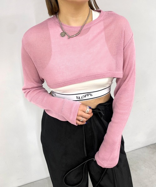 WHO'S WHO gallery(フーズフーギャラリー)の「ニットソーショートトップス(Tシャツ/カットソー・レディース・サックスブルー/ピンク/レッド/オフホワイト/ブラック・FREE)」の5枚目の写真