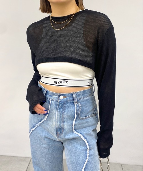 WHO'S WHO gallery(フーズフーギャラリー)の「ニットソーショートトップス(Tシャツ/カットソー・レディース・サックスブルー/ピンク/レッド/オフホワイト/ブラック・FREE)」の3枚目の写真