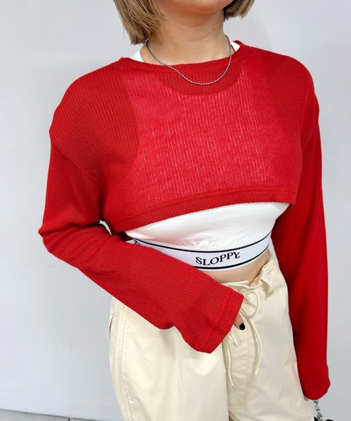 WHO'S WHO gallery(フーズフーギャラリー)の「ニットソーショートトップス(Tシャツ/カットソー・レディース・サックスブルー/ピンク/レッド/オフホワイト/ブラック・FREE)」の11枚目の写真