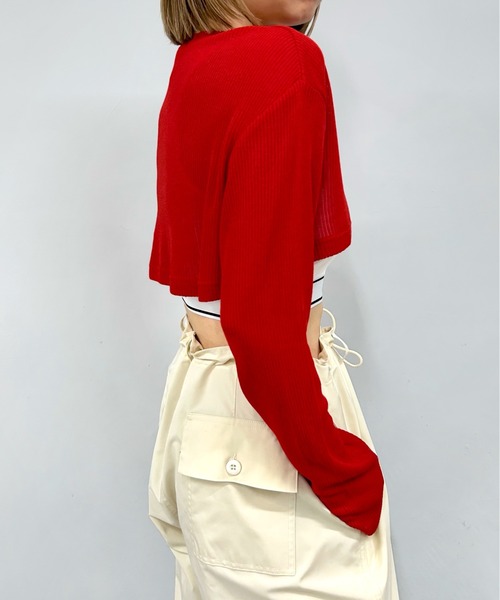 WHO'S WHO gallery(フーズフーギャラリー)の「ニットソーショートトップス(Tシャツ/カットソー・レディース・サックスブルー/ピンク/レッド/オフホワイト/ブラック・FREE)」の13枚目の写真