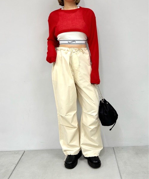 WHO'S WHO gallery(フーズフーギャラリー)の「ニットソーショートトップス(Tシャツ/カットソー・レディース・サックスブルー/ピンク/レッド/オフホワイト/ブラック・FREE)」の15枚目の写真