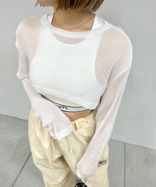 WHO'S WHO gallery(フーズフーギャラリー)の「ニットソーショートトップス(Tシャツ/カットソー・レディース・サックスブルー/ピンク/レッド/オフホワイト/ブラック・FREE)」の10枚目の写真