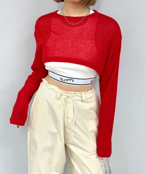 WHO'S WHO gallery(フーズフーギャラリー)の「ニットソーショートトップス(Tシャツ/カットソー・レディース・サックスブルー/ピンク/レッド/オフホワイト/ブラック・FREE)」の17枚目の写真