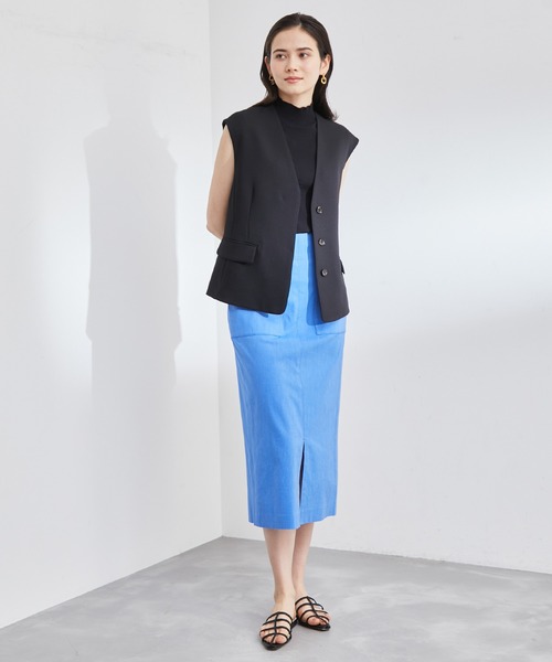 ROPE'（ロペ）の「【洗える】オックスレーヨンノーカラーベスト（ベスト・レディース・ブラック/クリーム・38）」の3枚目の写真