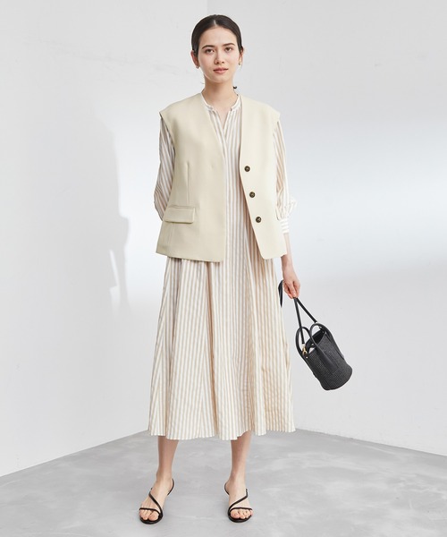 ROPE'（ロペ）の「【洗える】オックスレーヨンノーカラーベスト（ベスト・レディース・ブラック/クリーム・38）」の20枚目の写真