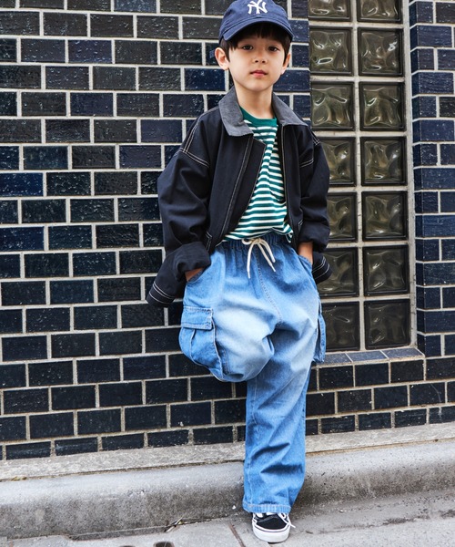 PAIRMANON STREET（ペアマノンストリート）の「【PAIRMANON STREET】ドローストリングワイドカーゴデニムパンツ（デニムパンツ・キッズ・ブルー/ブラック/インディゴブルー・90/100/110/120/130/140/150）」の9枚目の写真