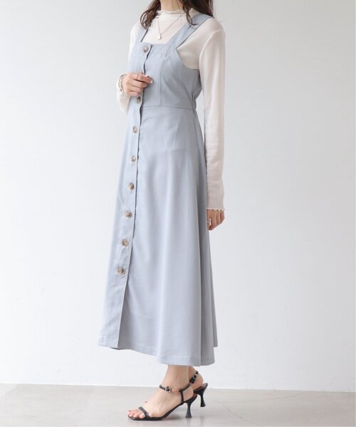 RAY CASSIN（レイカズン）の「麻調前ボタンジャンスカ（ジャンパースカート・レディース・ベージュ/グリーン/ブラック/ブラウン/キナリ/ブルー/オレンジ・FREE）」の6枚目の写真