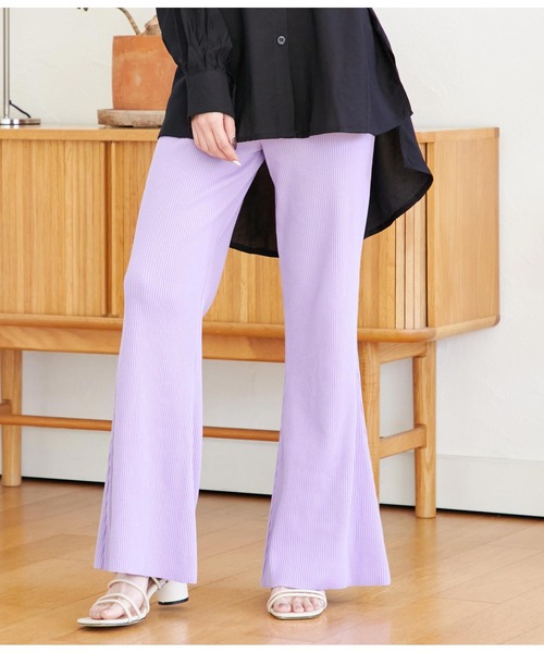 CHILLE（チル）の「ハンドカットリブフレアパンツ（その他パンツ・レディース・イエロー/ブラック/パープル/グリーン・FREE）」の3枚目の写真