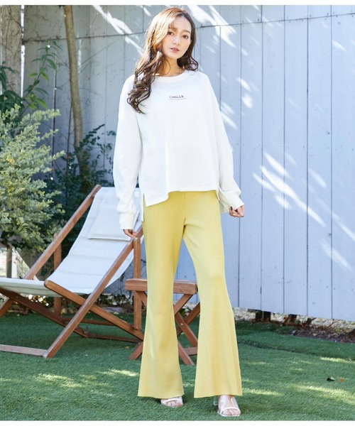 CHILLE（チル）の「ハンドカットリブフレアパンツ（その他パンツ・レディース・イエロー/ブラック/パープル/グリーン・FREE）」の7枚目の写真