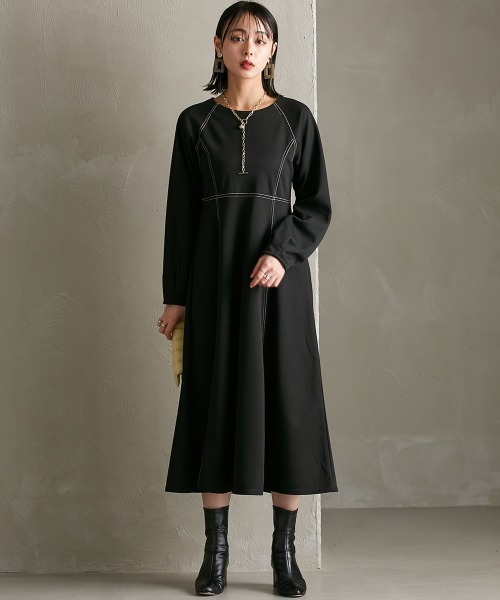 Soiunique（スワユニーク）の「背中開きポンチワンピース ［Soiunique］（ワンピース・レディース・アイボリー/ブラック・L/M）」の3枚目の写真