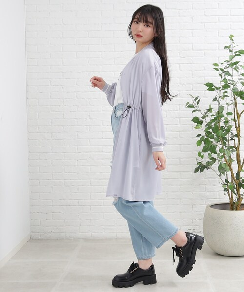 セール】【UV/セットアイテム】透けロングブルゾン+TシャツSET