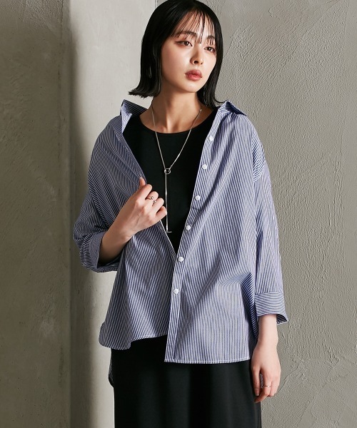 Soiunique（スワユニーク）の「カルゼ風やわらかストライプシャツ ［Soiunique］（シャツ/ブラウス・レディース・ホワイト×ブルー/ホワイト×ブラック/ホワイト×ネイビー・M/L/LL）」の3枚目の写真