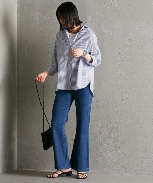 Soiunique（スワユニーク）の「カルゼ風やわらかストライプシャツ ［Soiunique］（シャツ/ブラウス・レディース・ホワイト×ブルー/ホワイト×ブラック/ホワイト×ネイビー・M/L/LL）」の5枚目の写真