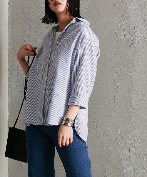 Soiunique（スワユニーク）の「カルゼ風やわらかストライプシャツ ［Soiunique］（シャツ/ブラウス・レディース・ホワイト×ブルー/ホワイト×ブラック/ホワイト×ネイビー・M/L/LL）」の6枚目の写真
